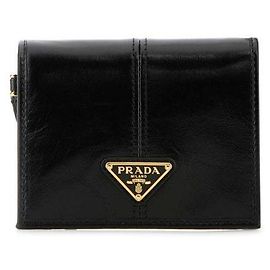 Prada Small Leather Wallet Black Calfskin Black