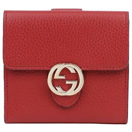 Gucci Red Leather Interlocking Wallet Red