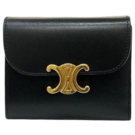 Céline Cartera compacta Triope Small de piel de becerro Castaño