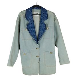 Chanel Denim Mantel Jacke Blau Blau