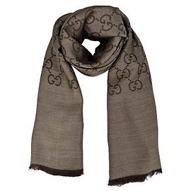 Gucci Cachecol de lã e seda castanho bicolor stamp: Marrom