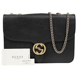 Gucci Interlocking Medium Chain Shoulder Bag Black Black