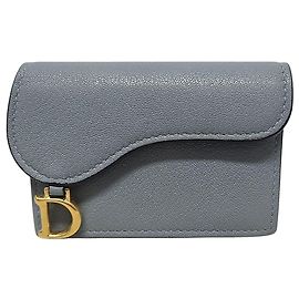 Dior Cloud Blue Leather Saddle Bloom Flap Cardholder Blue