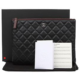 Chanel Classic New Medium Lambskin Clutch Black Silver Nero