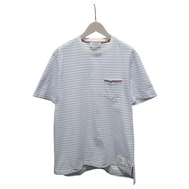 Thom Browne Kurzarm-T-Shirt aus Jersey mit Tasche, hellblau-weiß gestreift Blau