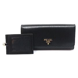 Prada Cartera larga Black Vitello Move Lettering Negro