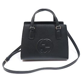 Gucci Black Leather GG Soho Top Handle Tote Black