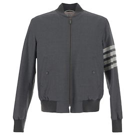 Thom Browne Plain Weave Knit Bomber Jacket Brown