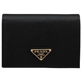 Prada Saffiano Triangle Logo Geldbörse Black QHH Schwarz