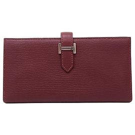 Hermès Bein Long Wallet Wine Silver Hardware Red