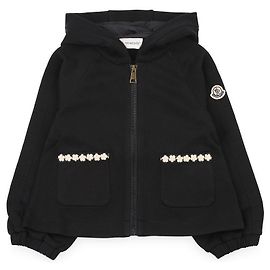 Moncler Giacca in cotone con cappuccio e zip con logo fiore (Black) Nero