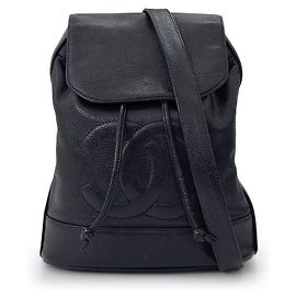 Chanel Women's CC Logo Coco Vintage Caviar Leather One Shoulder Slingback Backpack Black Black
