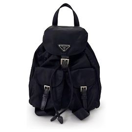 Prada Nylon Triangle Logo Tessuto Two-Pocket Backpack Black Mini Black