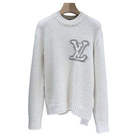 Louis Vuitton Intarsia Rundhals-Strick Ivory Weiß