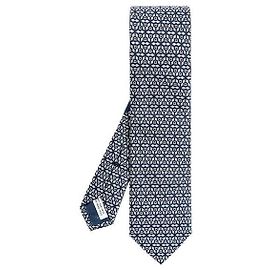 Salvatore Ferragamo Gancini Logo Pattern Silk Tie Navy Blue