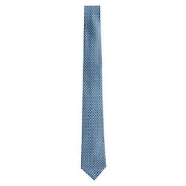 Salvatore Ferragamo Silk Tie with Gancini Logo Pattern Navy Blue