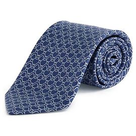 Salvatore Ferragamo Wave Print Silk Tie Navy Blue