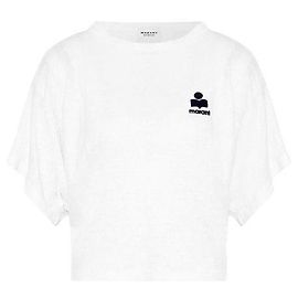 Isabel Marant Leinen T-Shirt White Midnight Blau
