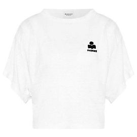 Isabel Marant Kyanzae Logo Leinen-T-Shirt White Weiß