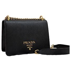 Prada Borsa a tracolla Saffiano con catena Nera Nero