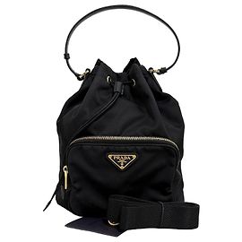 Prada Saco Bucket em Nylon com Logótipo Triangle Large Preto Preto
