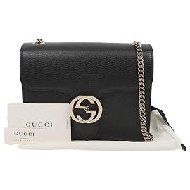 Gucci Bolsa de Corrente Small Interlocking GG Preta com ferragens douradas Preto