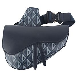 Dior Borsa Saddle in vitello liscio e tela Diamond blu navy Blu