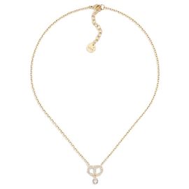Dior Collier Petit CD Métal Finition Dorée Cristaux Argentés Marron