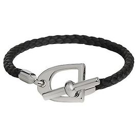 Hermès Pulseira trançada com fecho de estribo Marrom