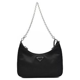 Prada Bolsa Hobo Reedition em nylon com alça de corrente Preto