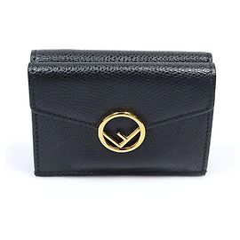 Fendi Micro Trifold Mini Wallet in Black Leather with FF Logo Black