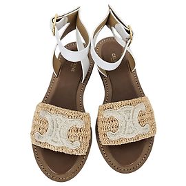 Céline Raffia Strap Sandals Brown Brown