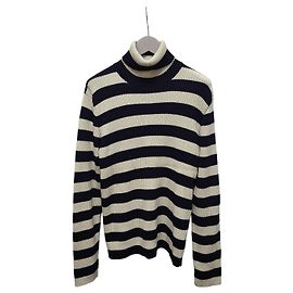 Gucci Maille à col roulé rayée Navy Ivory Bleu