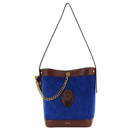 Versace Bolsa de ombro em pele de vitelo azul Azul