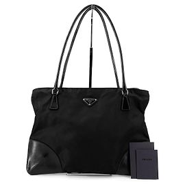 Prada Nylon Shoulder Bag with Triangle Logo Black