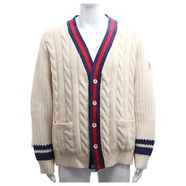 Gucci Strickjacke mit Zopfmuster Elfenbein Wolle Weiß