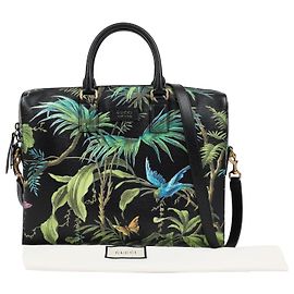 Gucci Pasta de couro preta com estampa tropical Preto