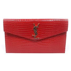 Autre Marque Red Crocodile Embossed Uptown Small Envelope Clutch Red