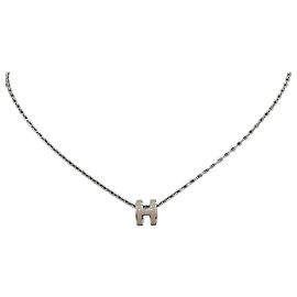 Hermès Colar de corrente de prata com mini pendente Prata