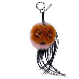 Fendi Brown Leather Keychain with Rhinestones Brown