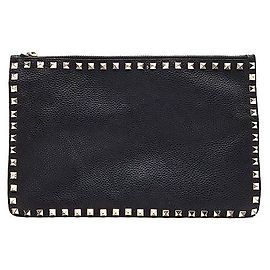 Valentino Rockstud Clutch Leder Schwarz Schwarz
