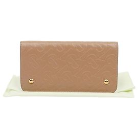 Burberry Logo Long Wallet Brown Leather Brown
