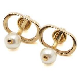 Dior Petit CD Metallohrringe in Gold-Optik Weiß