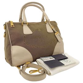 Prada Bolsa de lado e bolsa de ombro Logo Jacquard Marrom