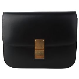 Céline Celine Bolsa Classic Box Medium em pele de vitelo Preto