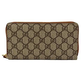 Gucci GG Supreme Canvas Brown Leather Zip Wallet Brown
