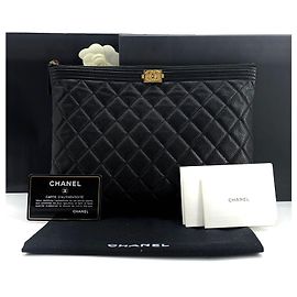 Chanel Boy Clutch Caviar Gold New Medium Golden