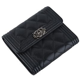 Chanel Caviar Boy Silver Damenbrieftasche Silber