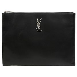 Autre Marque Monogram Leather Tablet Holder Clutch Black Silver Multiple colors