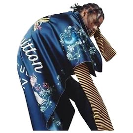 Louis Vuitton Manta de seda leopardo Navy Azul